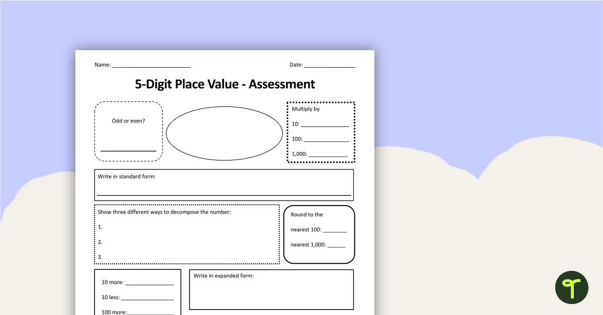 5-Digit Place Value - Assessment teaching resource