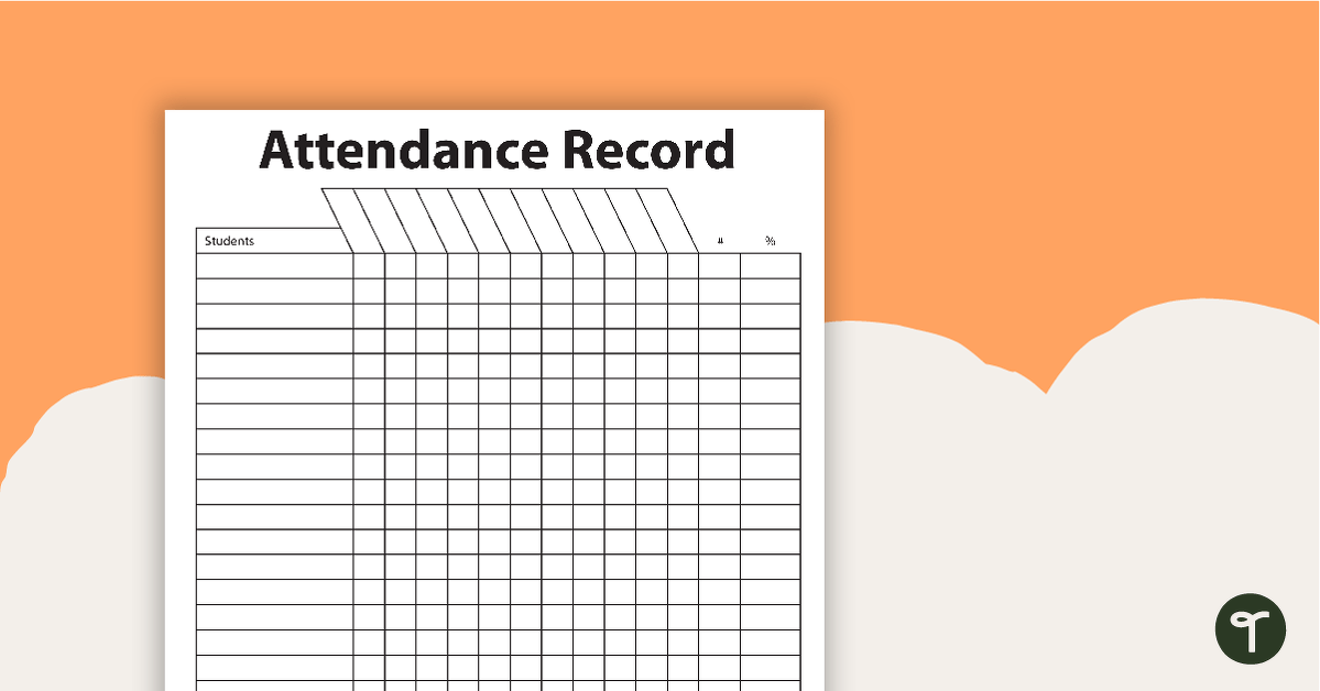 Attendance Record Chart BW teaching resource