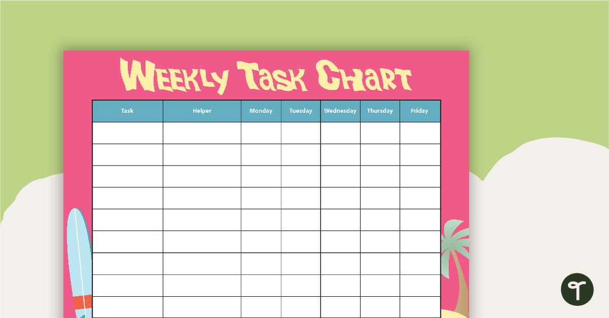 Surf's Up - Weekly Task Chart teaching resource
