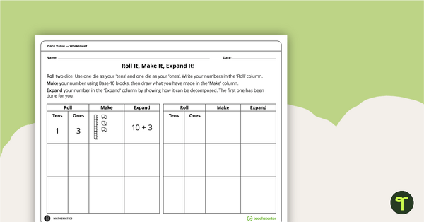 Image of Roll It, Make It, Expand It! - Place Value Worksheet