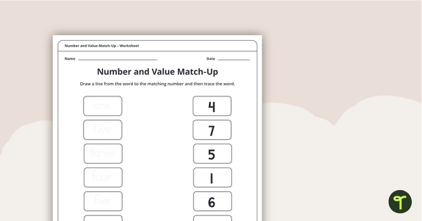 1-9 Number and Value Match-Up Worksheet teaching resource