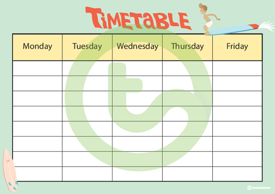 Surf's Up - Weekly Timetable teaching resource