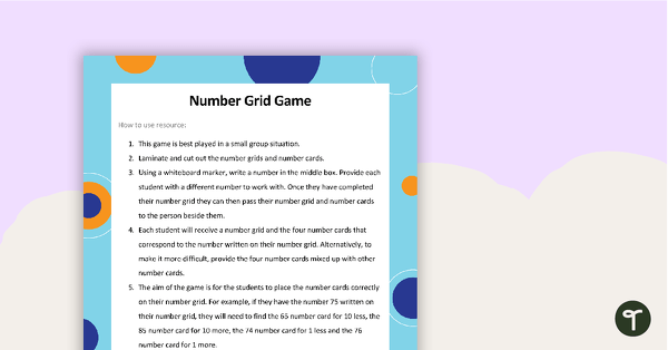 Number Grid Game teaching resource