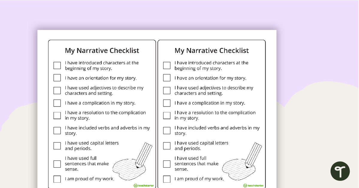 Narrative Writing Checklist (Intermediate Version) teaching resource