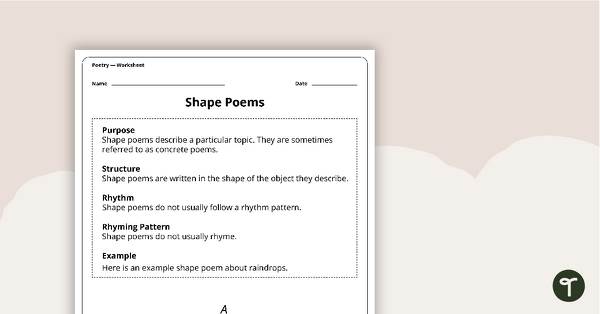 Go to Writing a Shape Poem Worksheet teaching resource