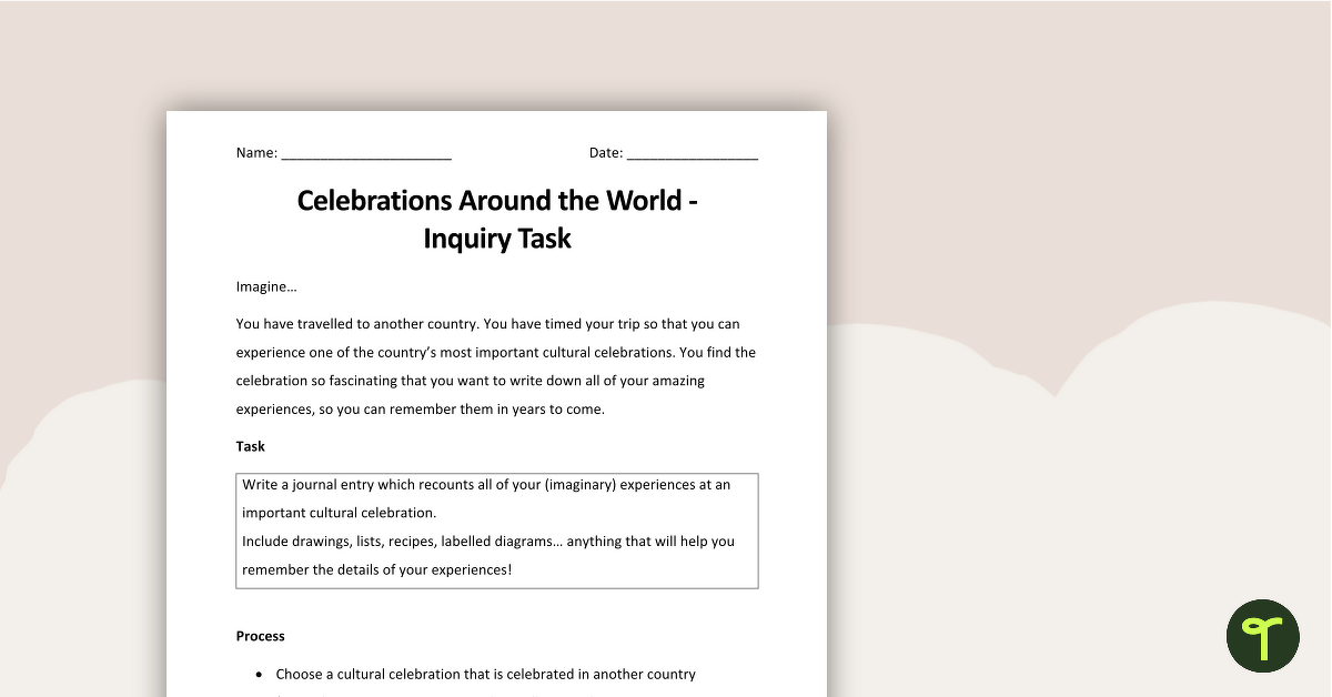 Celebrations Around The World Inquiry Task teaching resource