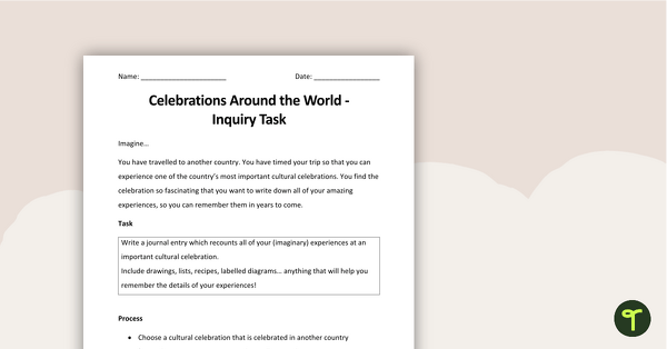 Preview image for Celebrations Around The World Inquiry Task - teaching resource