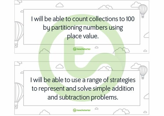 Mathematics Learning Intention Cards - Black and White teaching resource