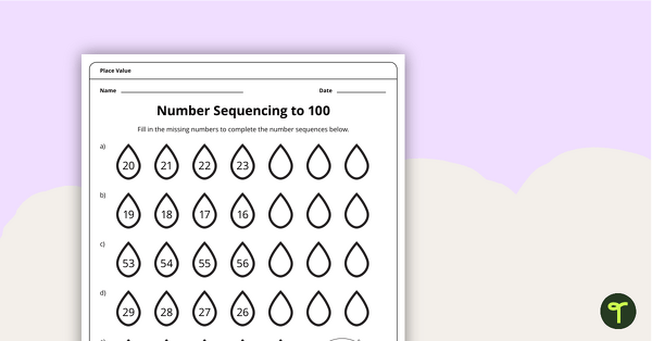 Image of Number Sequencing to 100 - Worksheet