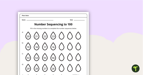 进行数字测序至100-工作表教学资源