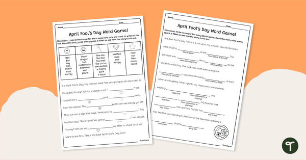 April Fools' Day Word Game Worksheets teaching resource
