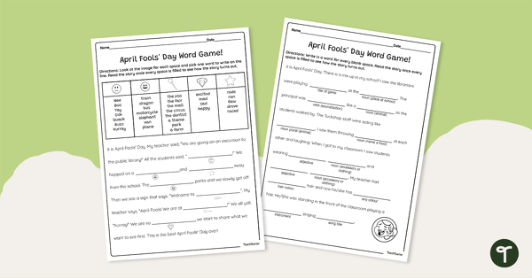 April Fools' Day Word Game Worksheets teaching resource