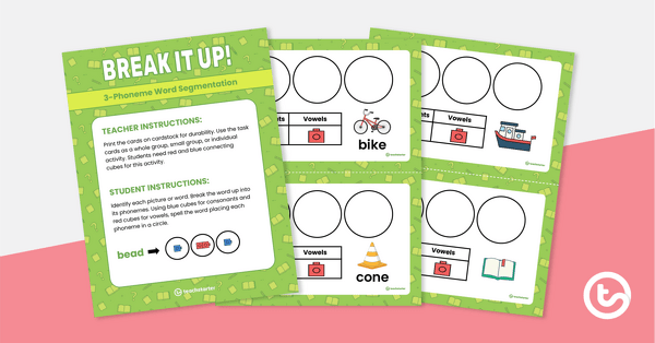 Break It Up! 3-Phoneme Word Segmentation Task Cards teaching resource