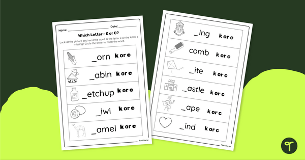 Which Letter? Worksheet - K or C teaching resource