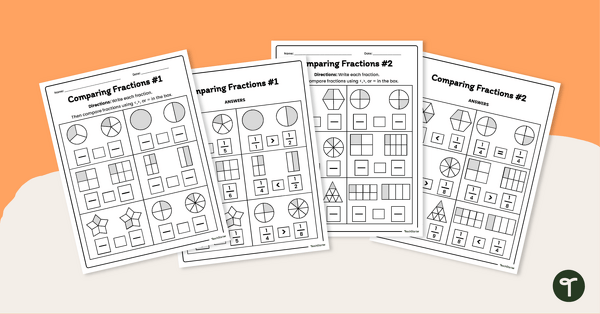 Comparing Unit Fractions Worksheets teaching resource