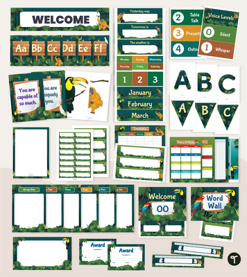 Jungle Theme Classroom Decor Bundle teaching resource