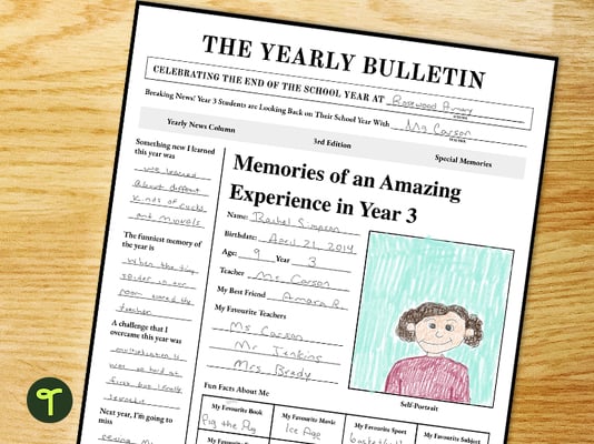 End of School Year Newspaper Reflection Activity teaching resource