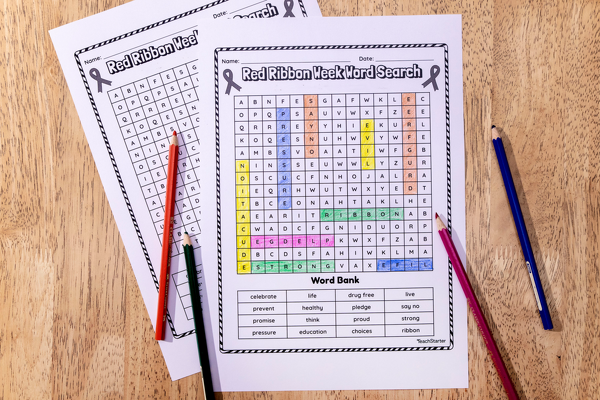 Red Ribbon Week Word Search - Upper Elementary teaching resource