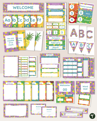 Poppin’ Pineapple Classroom Decor Theme Bundle teaching resource