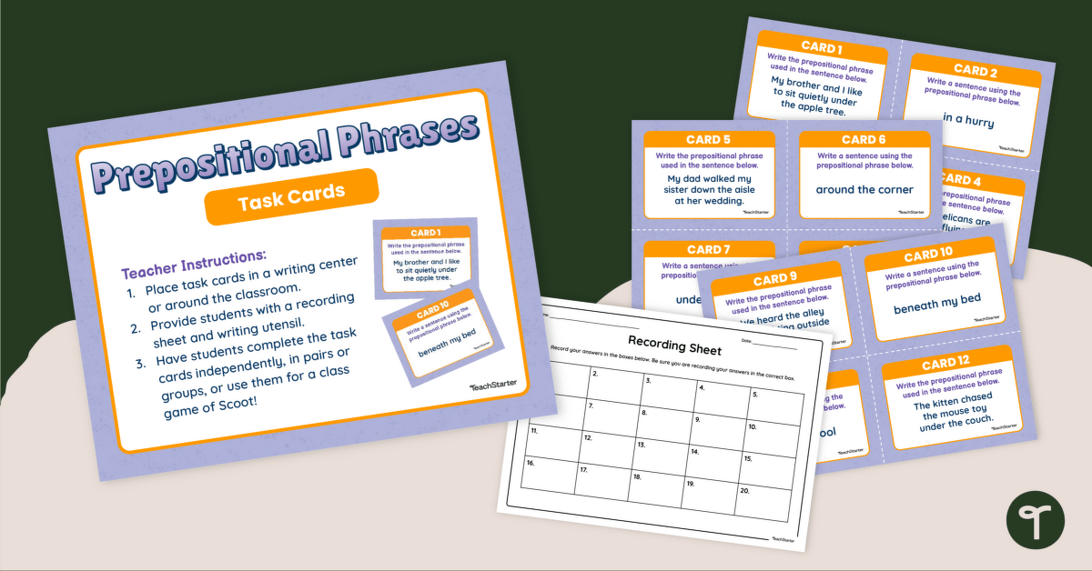 Prepositional Phrases Practice Task Cards teaching resource