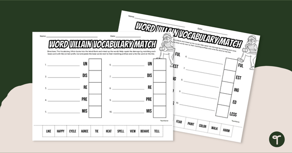 Prefix and Suffix Search Worksheets teaching resource