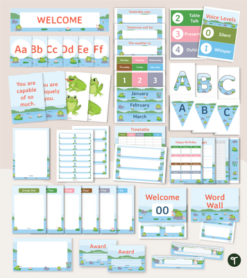 Happy Frog Classroom Decor Theme Bundle teaching resource