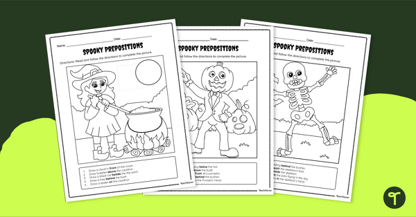 Halloween Finish the Picture  - Preposition Exercise teaching resource