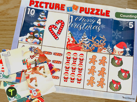 Christmas Maths Puzzle - Counting to 10 teaching resource
