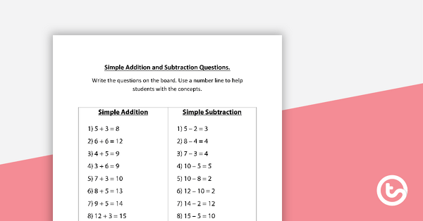 Simple Addition and Subtraction Questions teaching resource