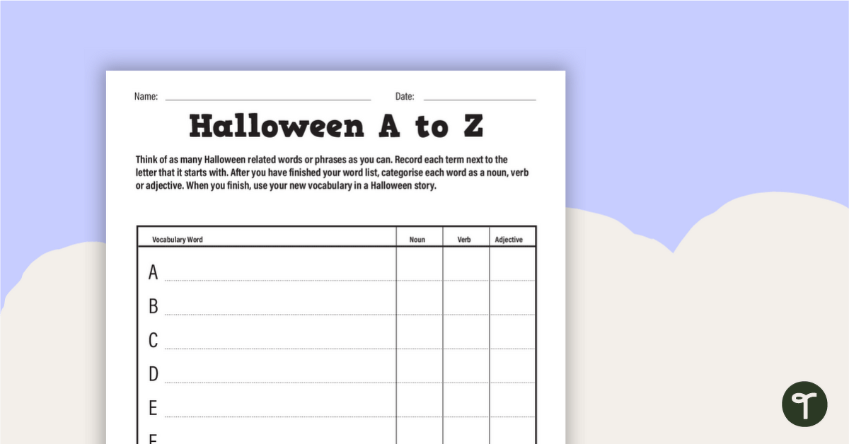 Halloween A to Z - Vocabulary Activity teaching resource