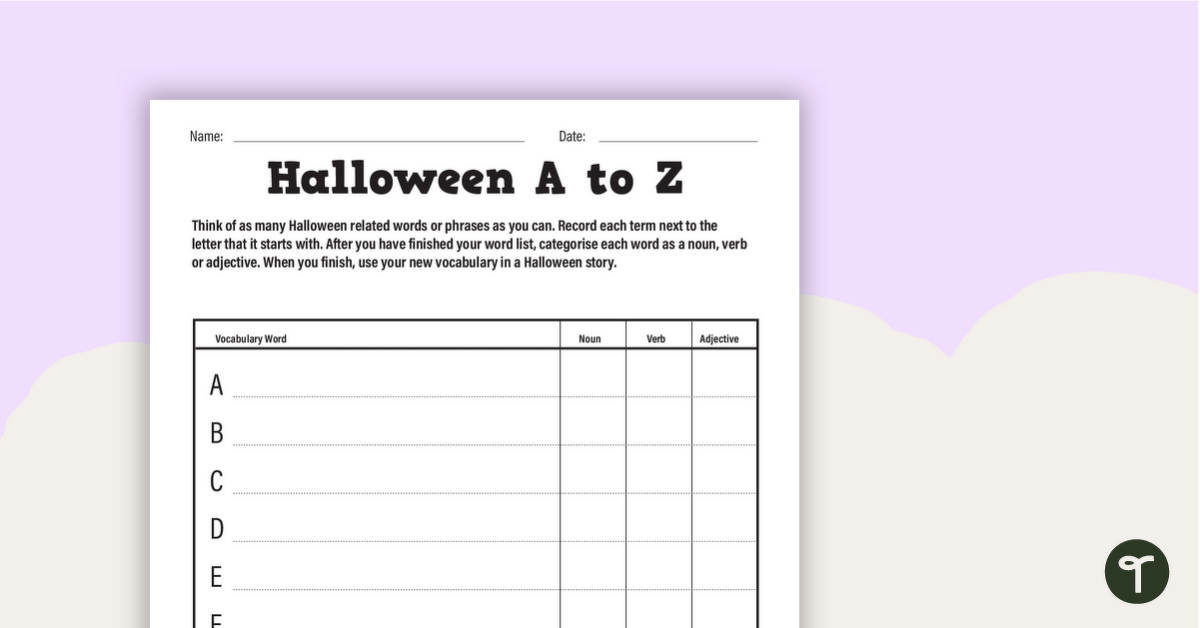 Halloween A to Z - Vocabulary Activity teaching resource