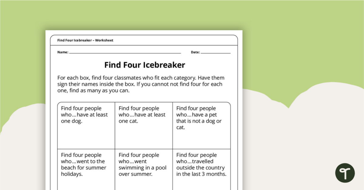 Find Four Icebreaker Activity teaching resource