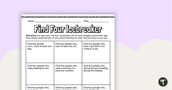 Find Four Icebreaker Activity teaching resource