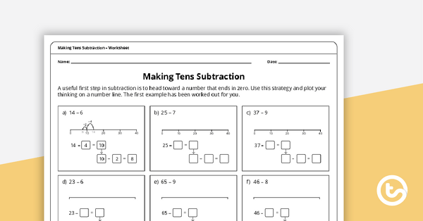 Making Tens Subtraction Worksheet teaching resource