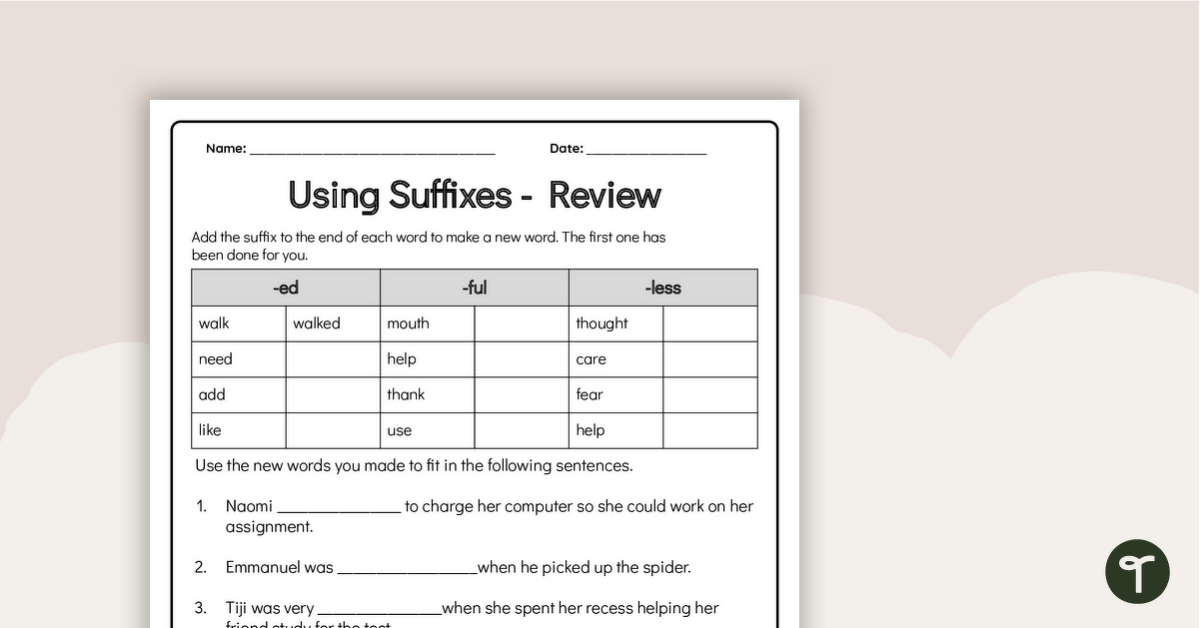 Adding Suffixes - Vocabulary Worksheet teaching resource