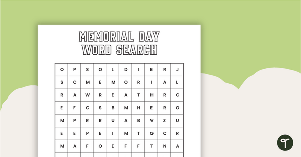 Word Search - Memorial Day Words for Upper Grades teaching resource