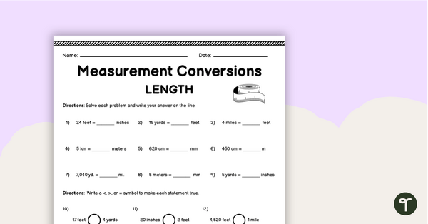 Measurement Conversions - Length – Worksheet teaching resource