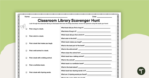 Library Scavenger Hunt Worksheet teaching resource