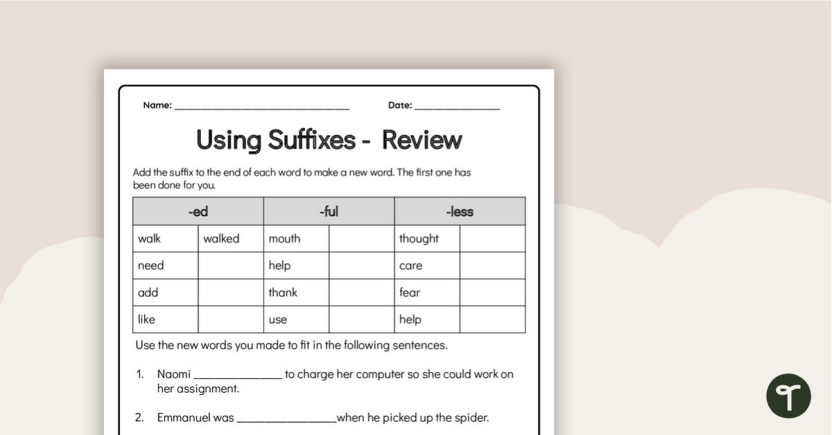 Using Suffixes - Grammar Worksheet teaching resource