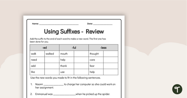 Go to Using Suffixes - Grammar Worksheet teaching resource