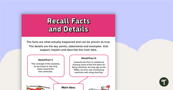 Recall Facts and Details Poster teaching resource