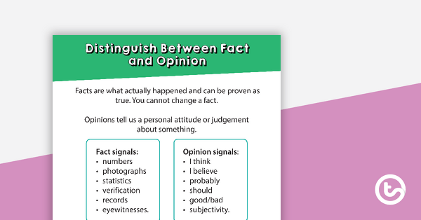 Distinguish Between Fact and Opinion Poster teaching resource