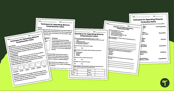 Separating Mixtures - Reading Comprehension Worksheets (5-6) teaching resource