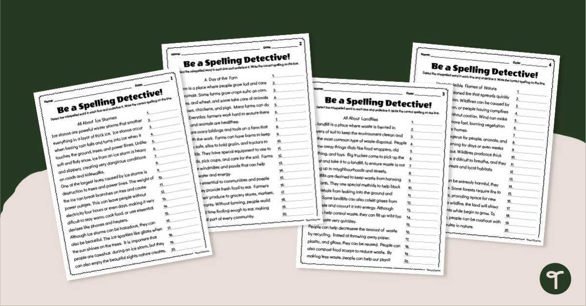 Spelling Detectives Worksheets - Fixing Spelling Errors (3-4) teaching resource